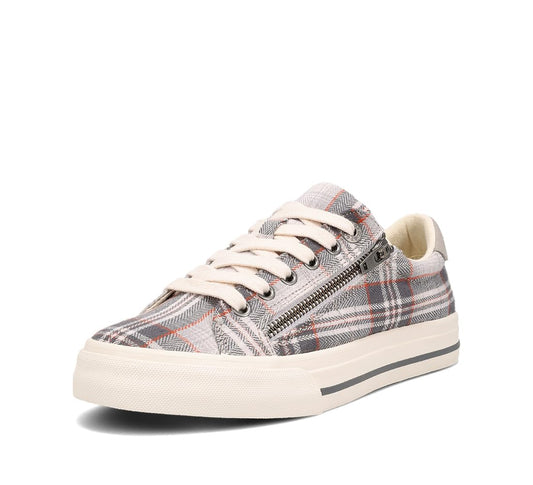 Women’s ZIPPER Sneaker - Stylish Platform Sneaker with Removable Footbed, Arch Support, Premium Cushioning, Lace-Up Adjustability, and Easy Access Zipper Grey Plaid 8 M